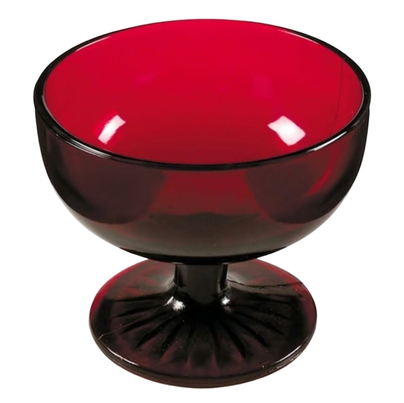 MCM Vintage 50s 60s Ruby Red Glass Dessert Dish Footed Bowl Christmas Holiday - Picture 1 of 7